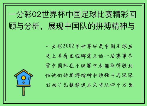 一分彩02世界杯中国足球比赛精彩回顾与分析，展现中国队的拼搏精神与未来希望